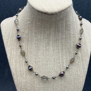Short Choker Necklace Silver Organic Smoky Faceted Pearl Toggle Iridescent BoHo